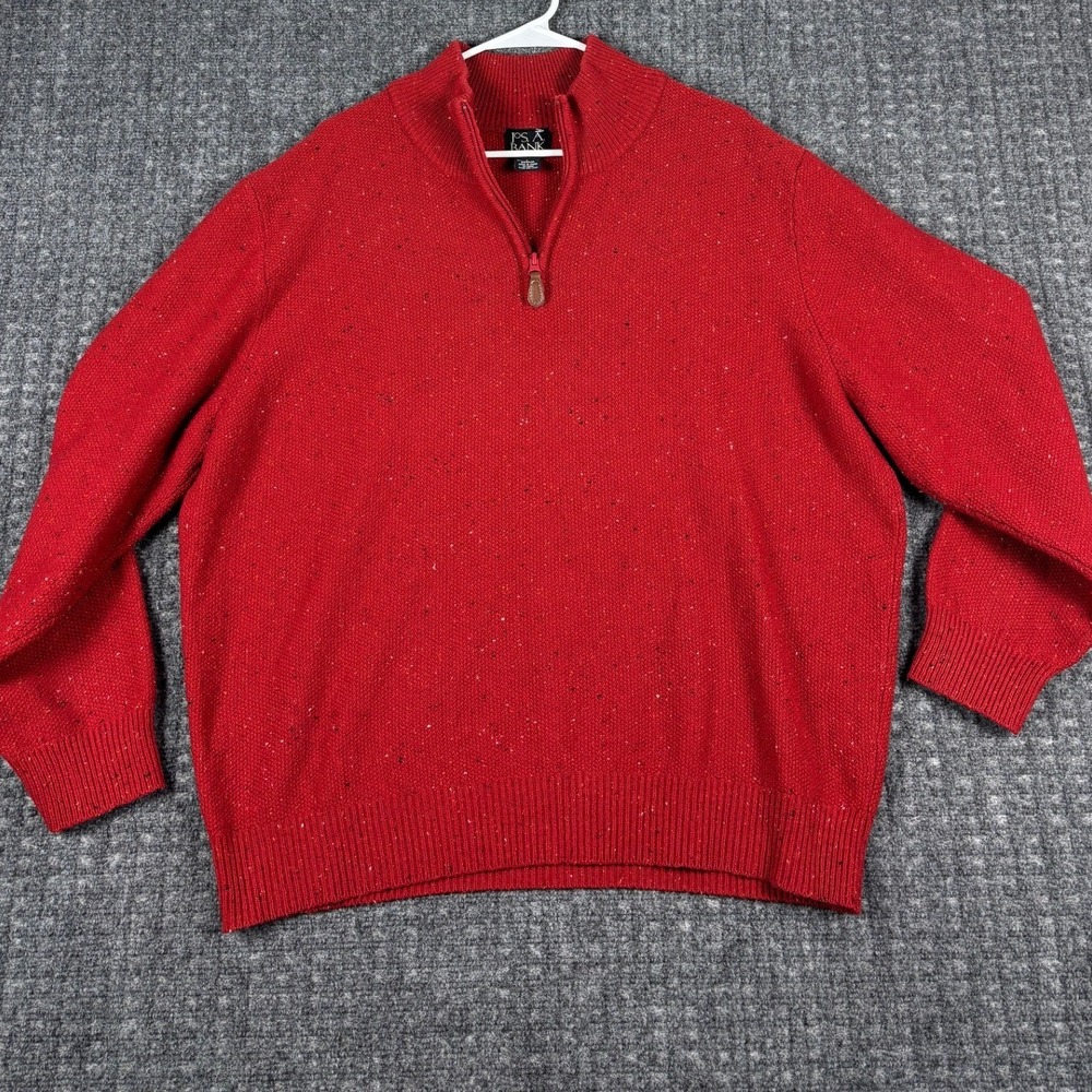 Jos. A. Bank Donegal Fleck Quarter Zip Lambswool Blend Sweater Large Red Mens
